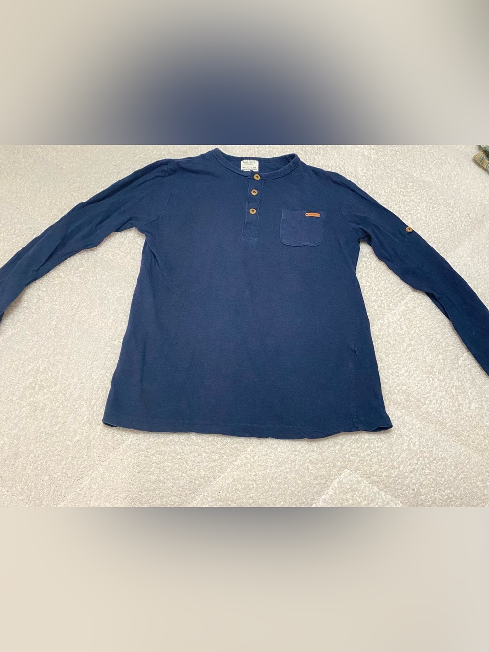 Zara Boys size 7 Navy Long Sleeve Henley with Chest Pocket